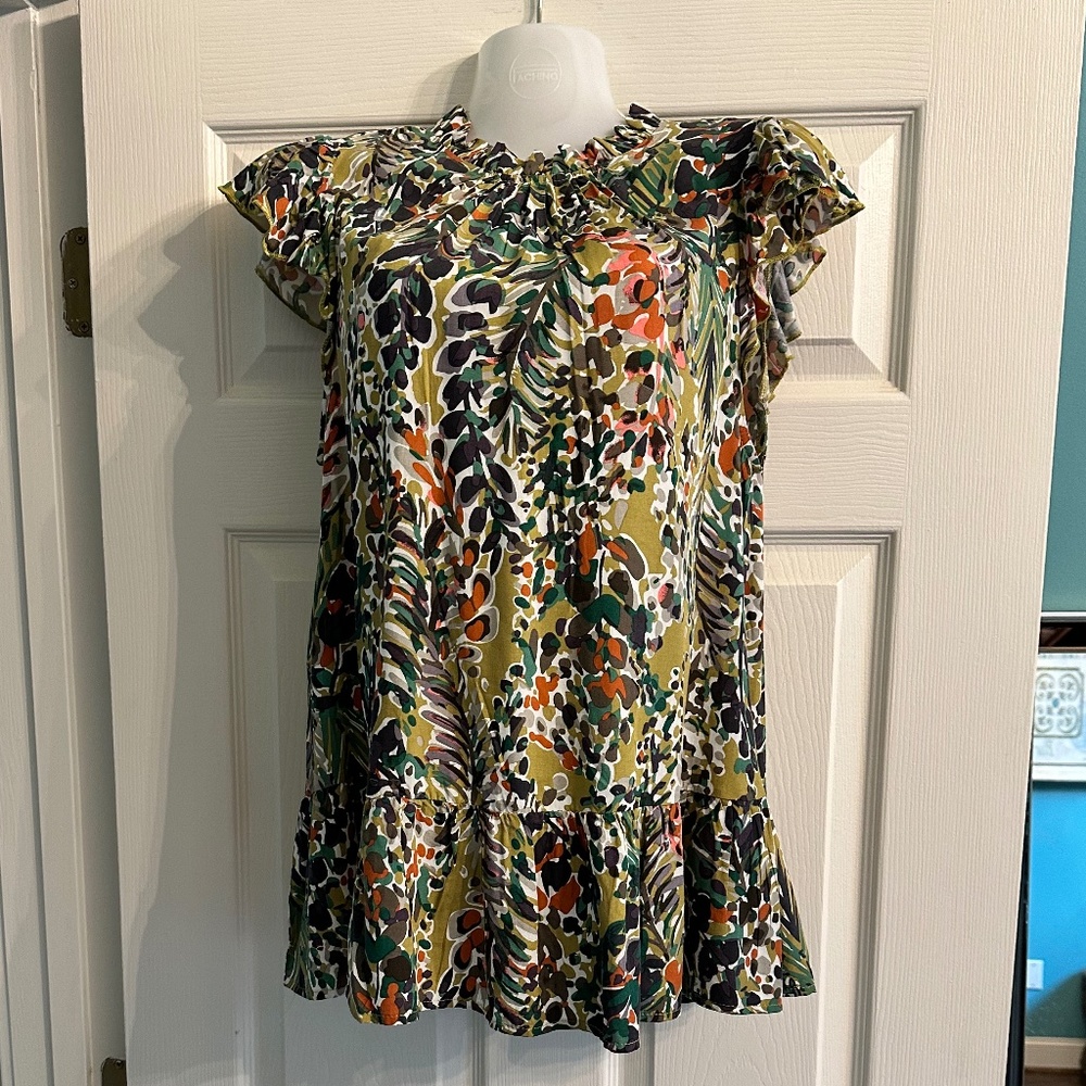 Jodifl Women's Light Moss Green Floral Cap Sleeve Top Medium